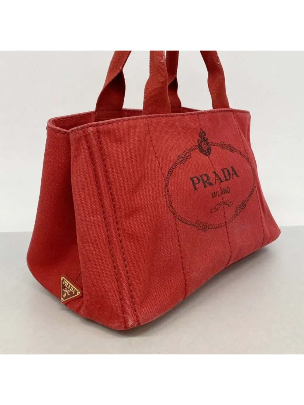 Prada Tote Canapa Canvas Red Gold